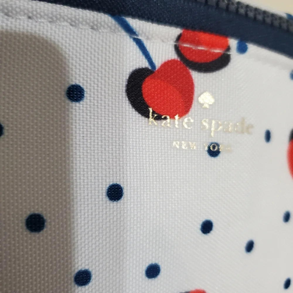 Kate Spade Navy Blue Polka Dot Red Cherry Printed Insulate Ice Cooler Travel Bag